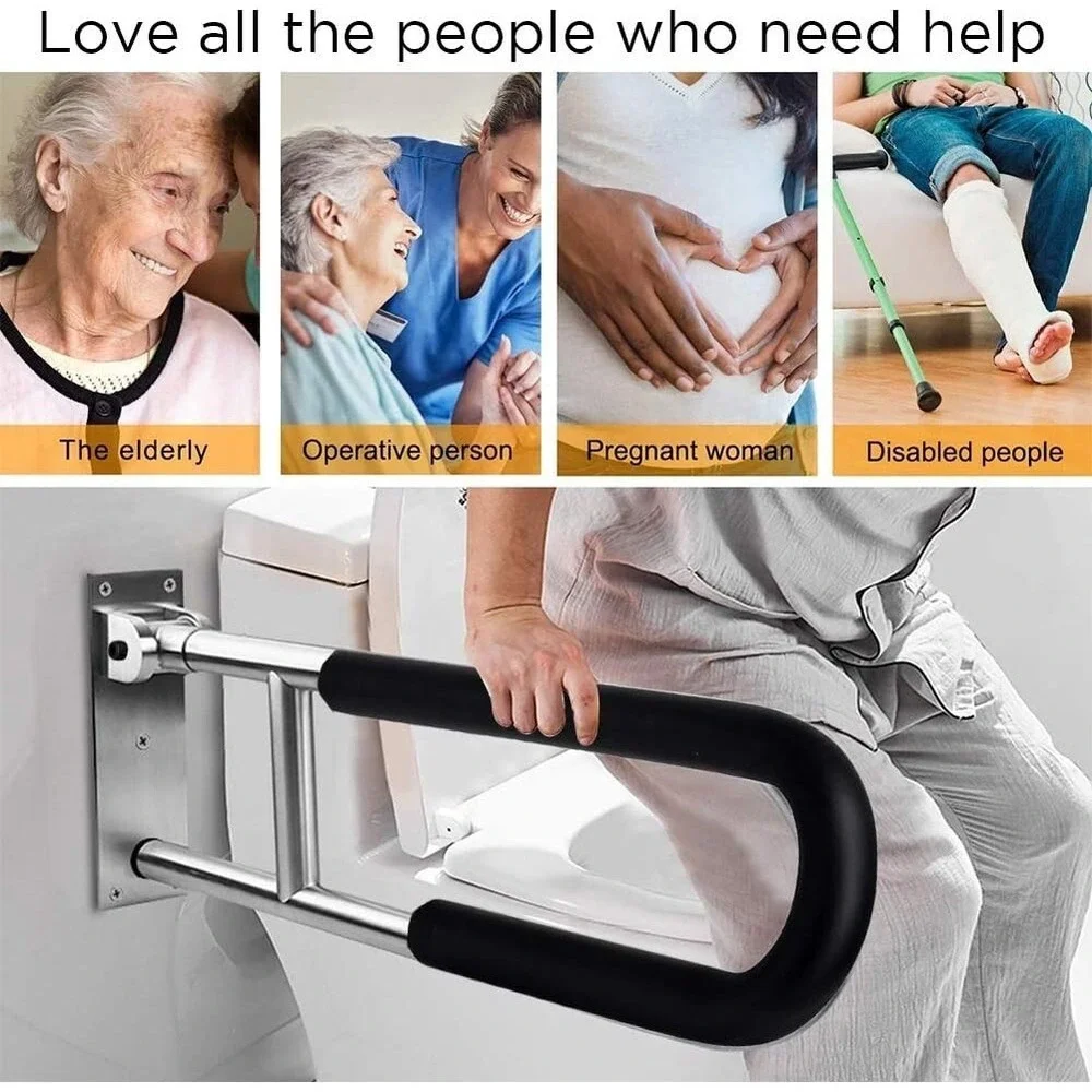 Botabay Handicap Grab Bar 23.6in Toilet Safety Rail‎ Foldable Bathroom Aid